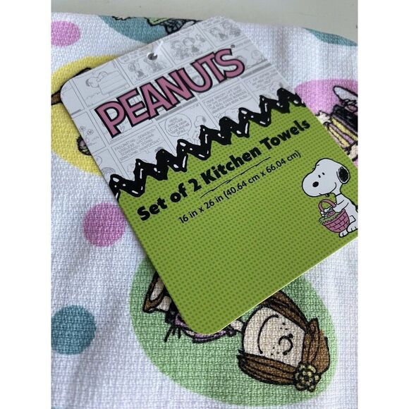 2 Pack Peanuts Snoopy Charlie Brown Gang Easter Eggs Kitchen Towels 16 X 26” NEW - Picture 2 of 14